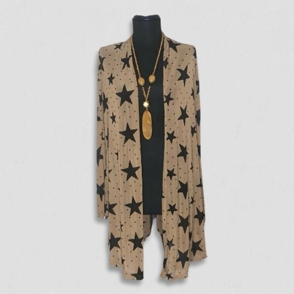 Forever 21 Star Print Chiffon Duster Cardigan Beige Medium - Picture 1 of 9